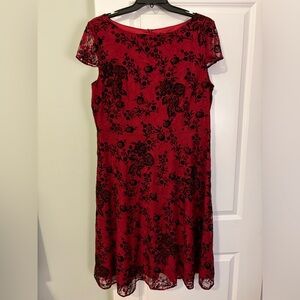 Red, lace overlay dress.
